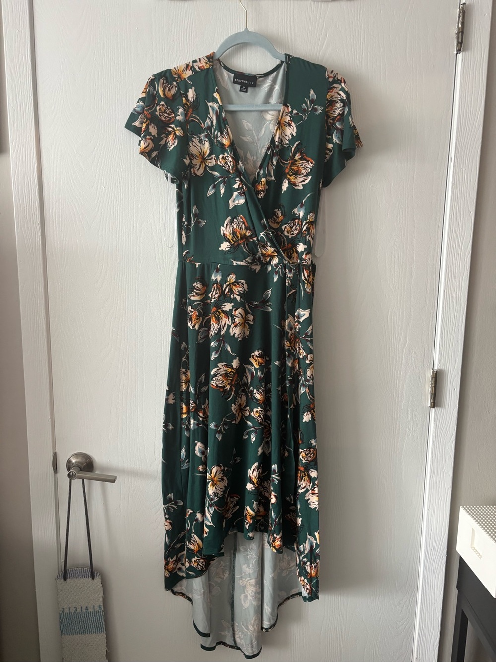 Forest Green Floral Wrap High-Low Dress